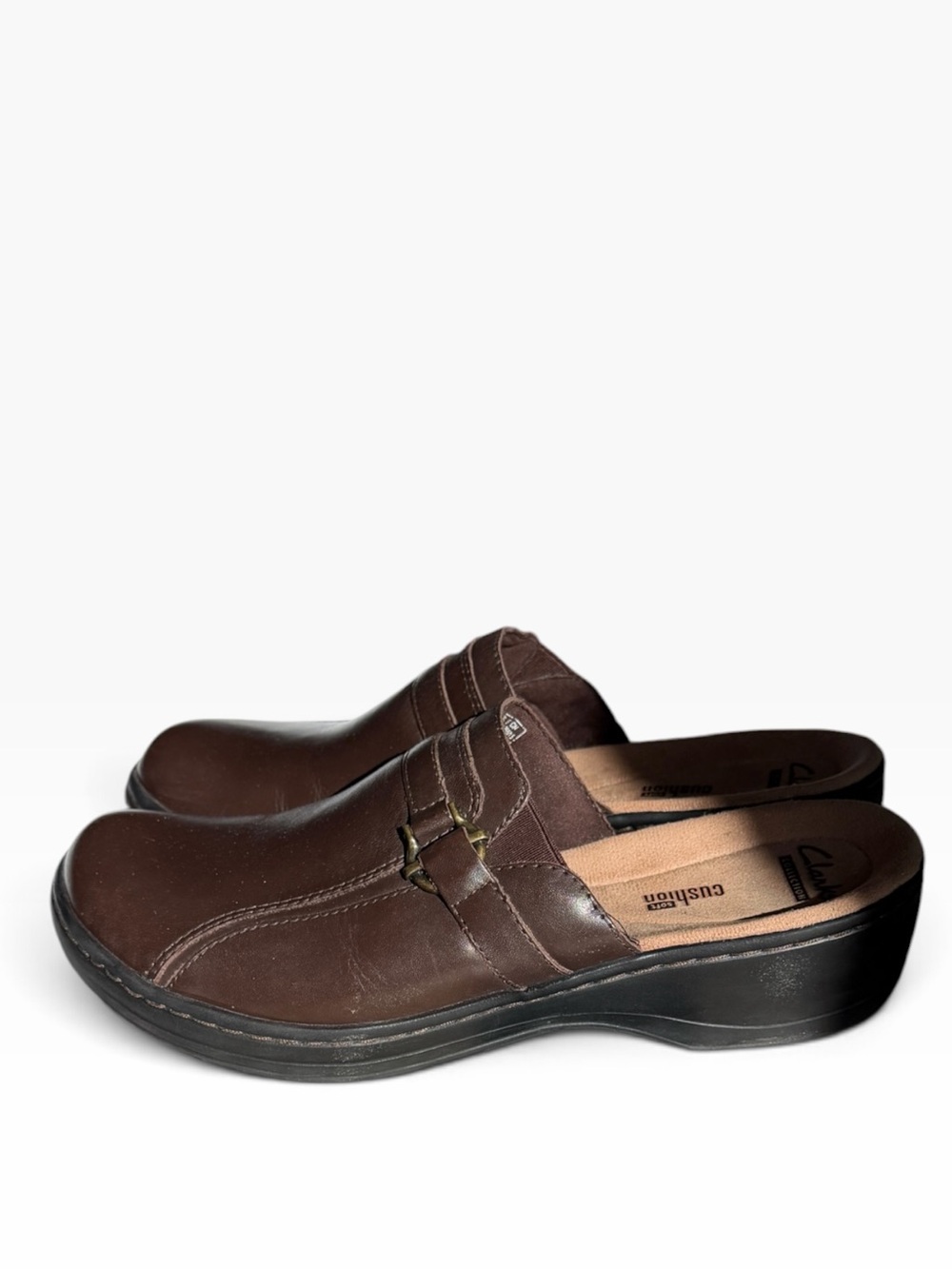 Clark’s leather brown open back clog Sz 10